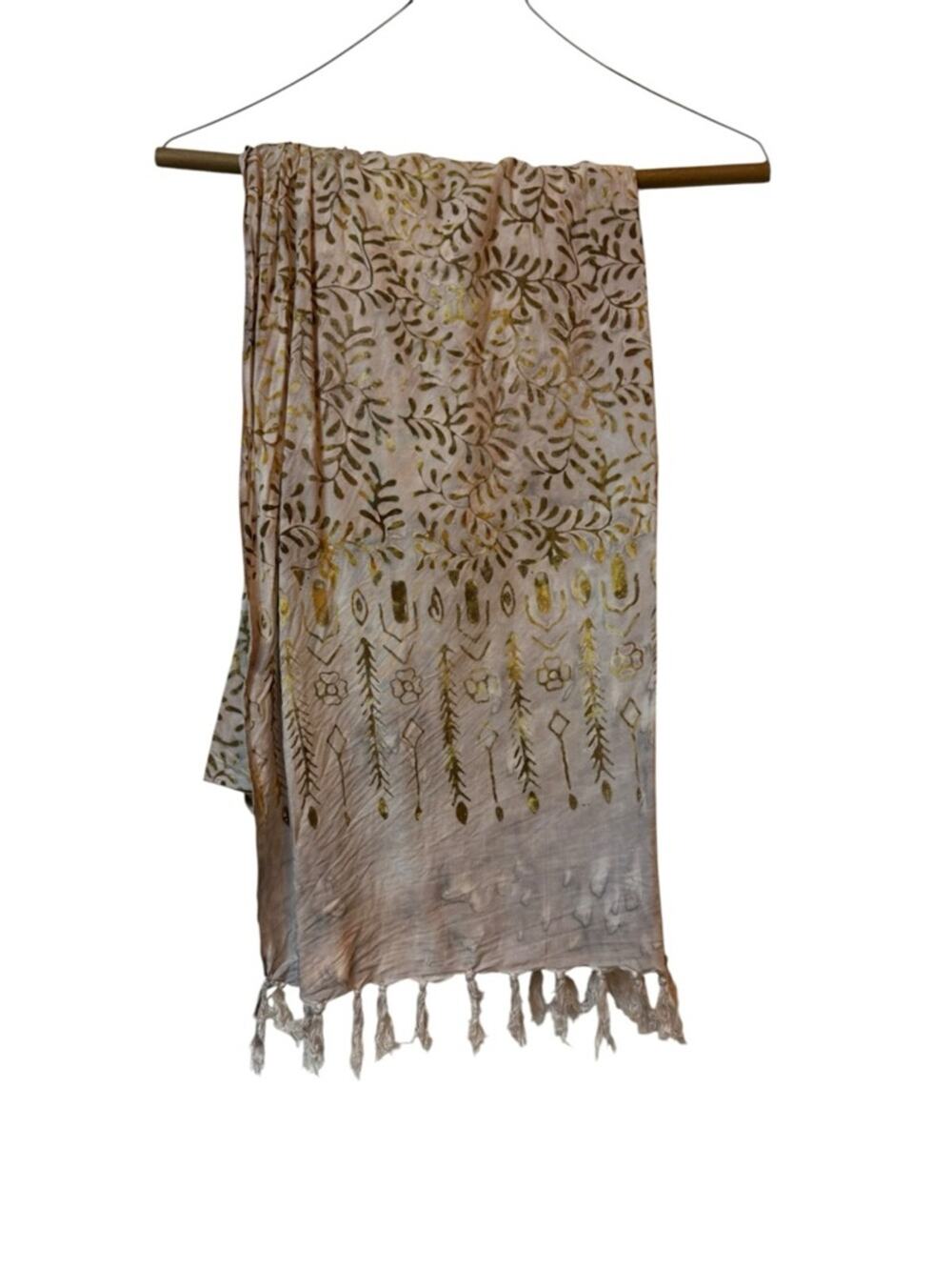 Metallic Leaf Printed Scarf - Taupe with Gold Accents